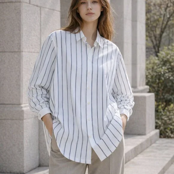 Dries Van Noten Oversized Striped Cotton Poplin Tunic Shirt NWOT - Picture 8 of 8